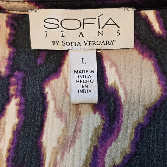 Sofia Vergara Sofia Jeans Zebra Print Blouse Size Large Faux Wrap Flare Sleeve - Picture 2 of 11